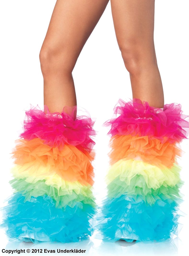 Leg warmers, mesh ruffles, rainbow color